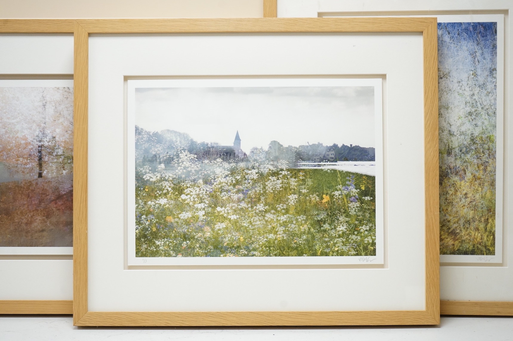 Valda Bailey (Contemporary), three works to include trees and meadow before a church, each signed and numbered in pencil, set photographic prints, 33 x 44cm